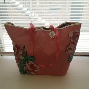Vera Bradley Reversible Beach Tote with Pink Trim